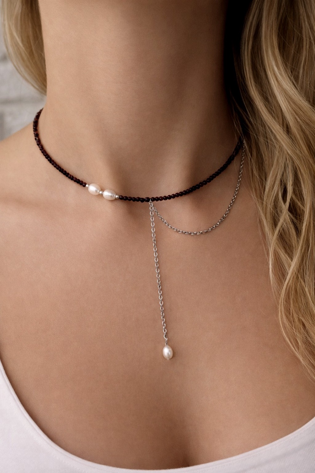 Colier din turmalina neagra fatetata si perle de cultura - bijuterii - coliere - coliere din mărgele - Artynos.ro