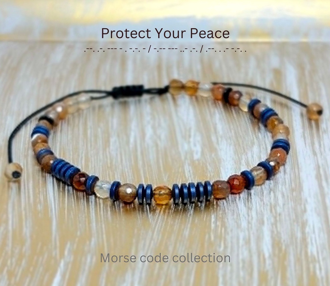 Bratara barbati/unisex - cod morse - agate si hematit  - bijuterii - brățări - brățări din mărgele - Artynos.ro