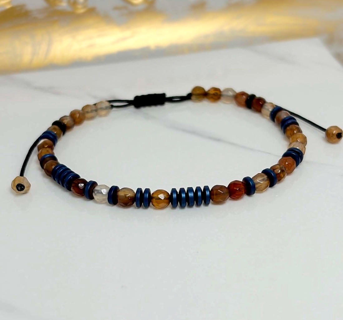 Bratara barbati/unisex - cod morse - agate si hematit  - bijuterii - brățări - brățări din mărgele - Artynos.ro
