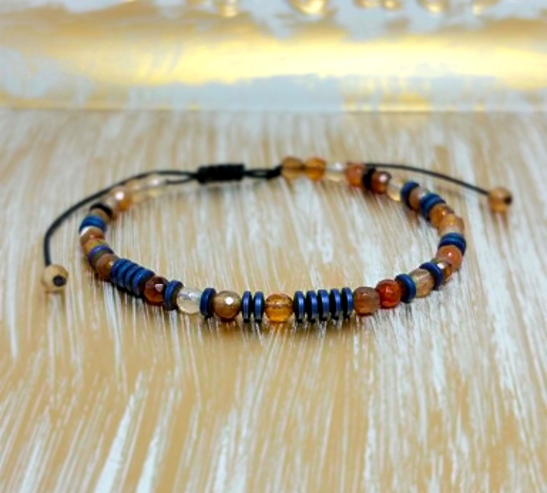 Bratara barbati/unisex - cod morse - agate si hematit  - bijuterii - brățări - brățări din mărgele - Artynos.ro