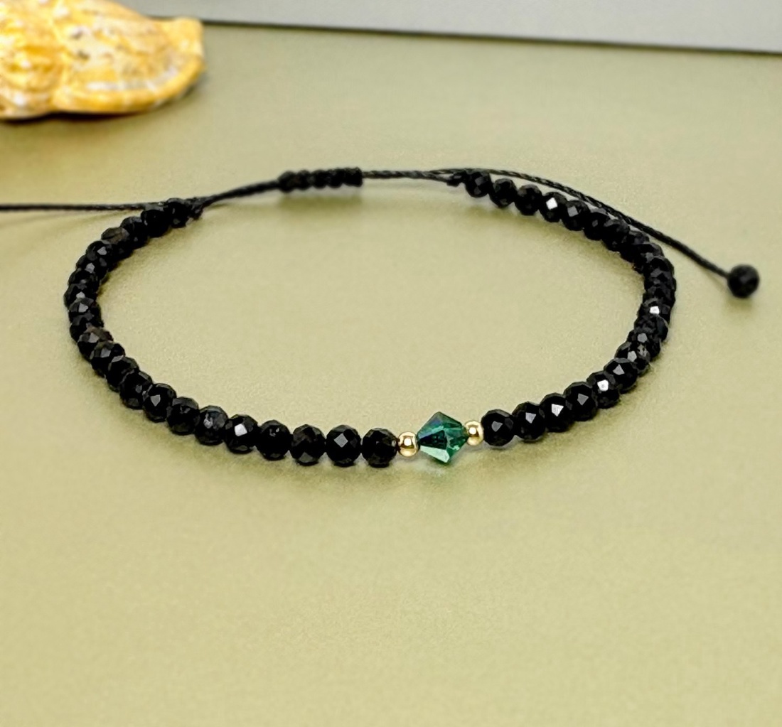 Bratara protectie din aur filat 14K / Gold Filled si turmalina neagra - Emerald Eclipse - bijuterii - brățări - brățări din pietre semiprețioase - Artynos.ro