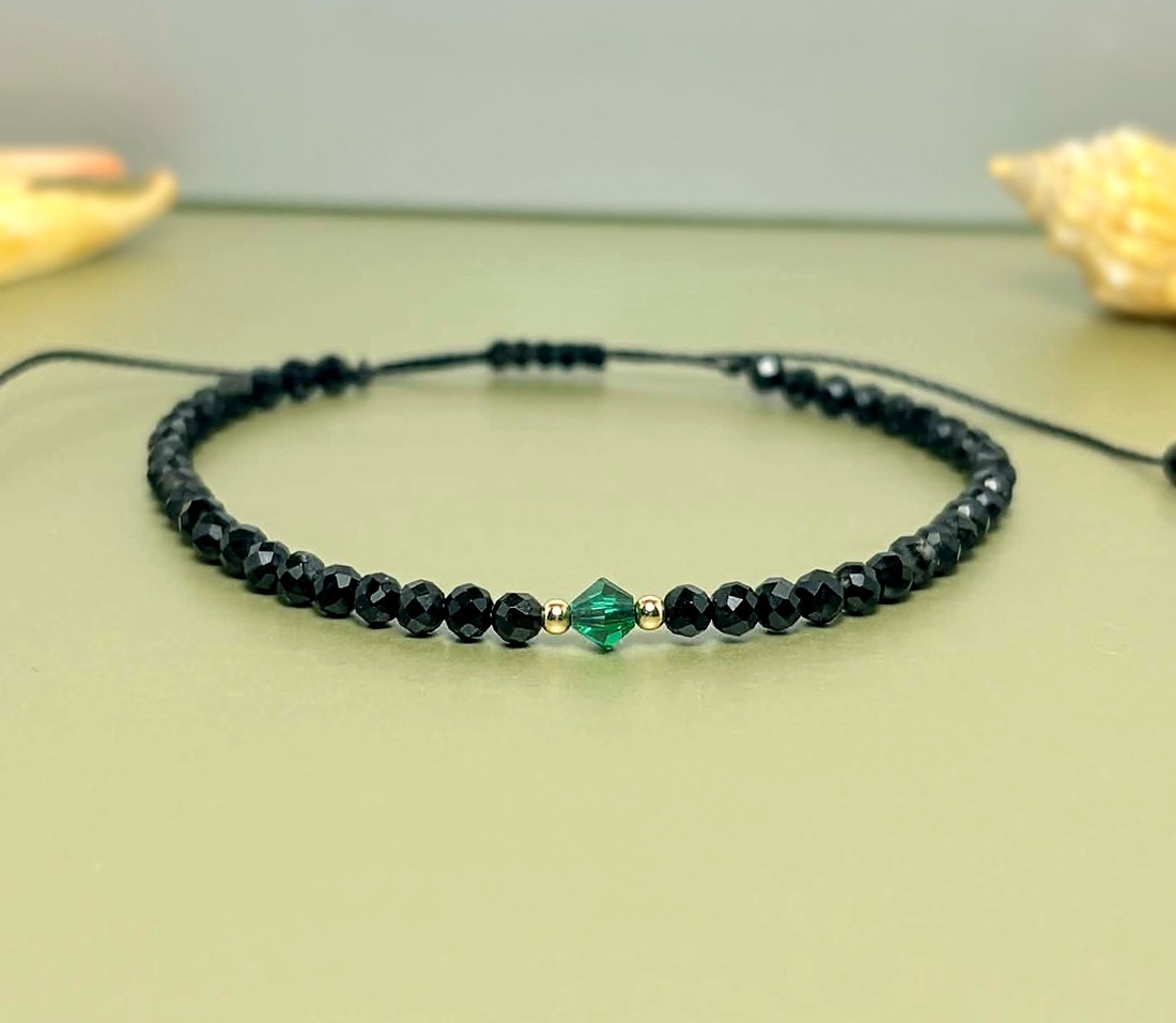 Bratara protectie din aur filat 14K / Gold Filled si turmalina neagra - Emerald Eclipse - bijuterii - brățări - brățări din pietre semiprețioase - Artynos.ro