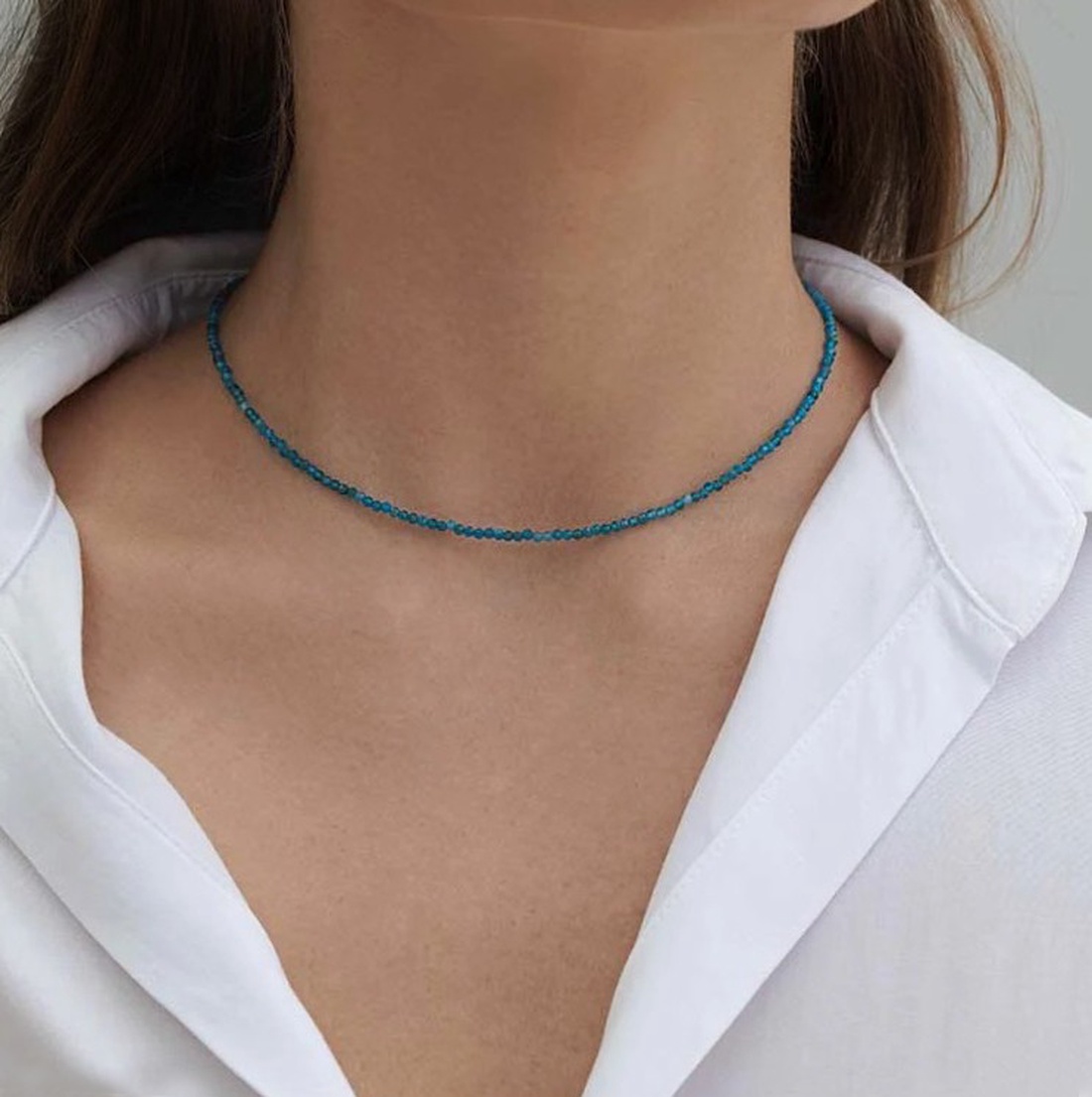 Colier minimalist din apatit fatetat - bijuterii - coliere - coliere din mărgele - Artynos.ro