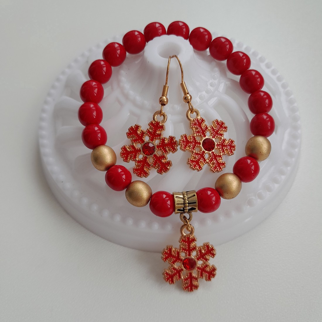 Bijuterii fulg de nea - brățară, cercei -  - Artynos.ro