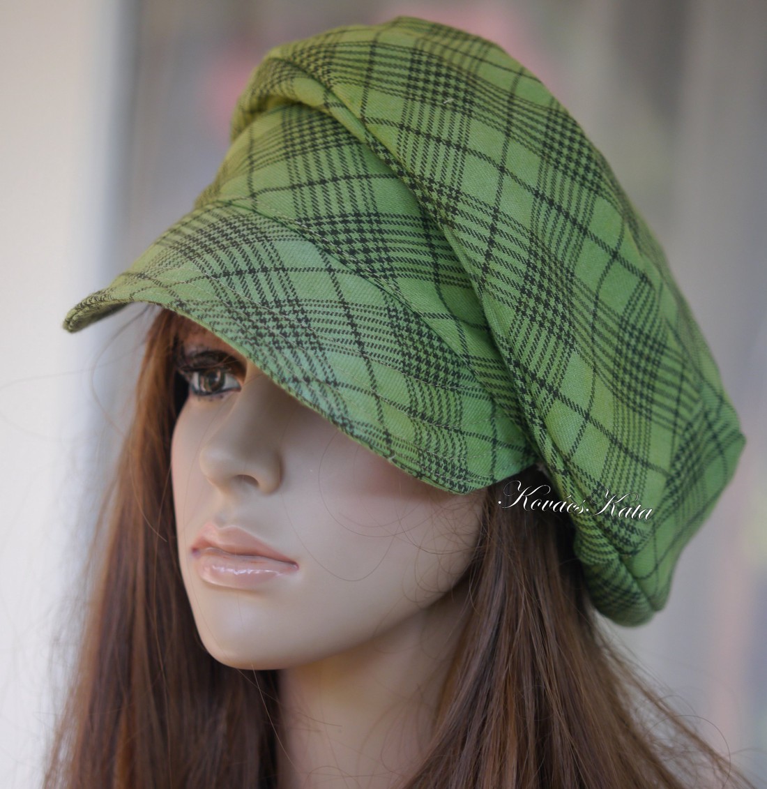 DERBY-SAPI - șapcă boemă trendy din lână / carouri verzi - îmbrăcăminte și modă - eșarfe, pălării, fularuri - pălărie - Artynos.ro