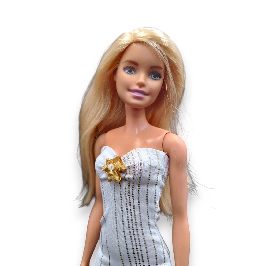 Rochie asimetrică, cu volane, de culoare crem-auriu, pentru păpuși de tip Barbie (a058ka) - jucării și echipamente pentru copii - jucării și accesorii pentru copii - haine de barbie - Artynos.ro