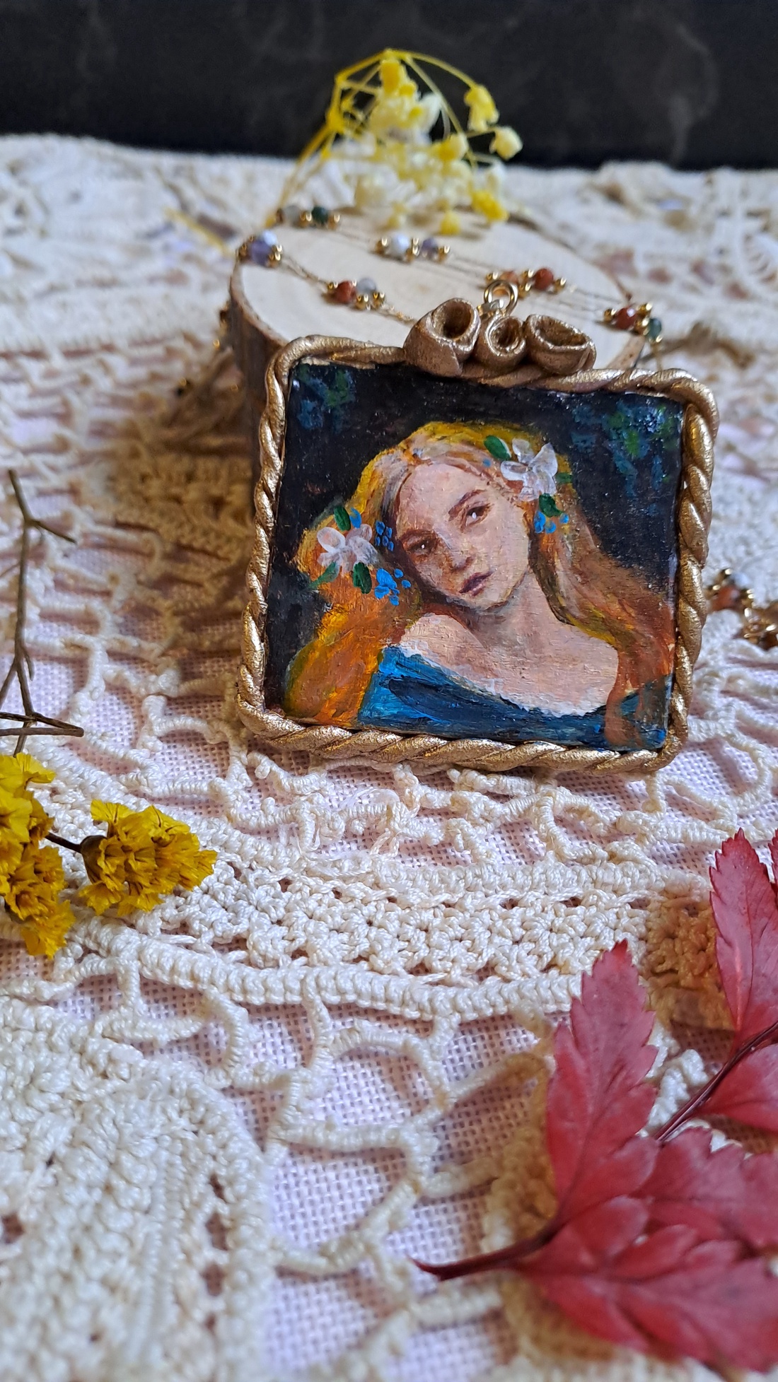 Colier cu pandantiv pictat manual - bijuterii - coliere - pandative - Artynos.ro