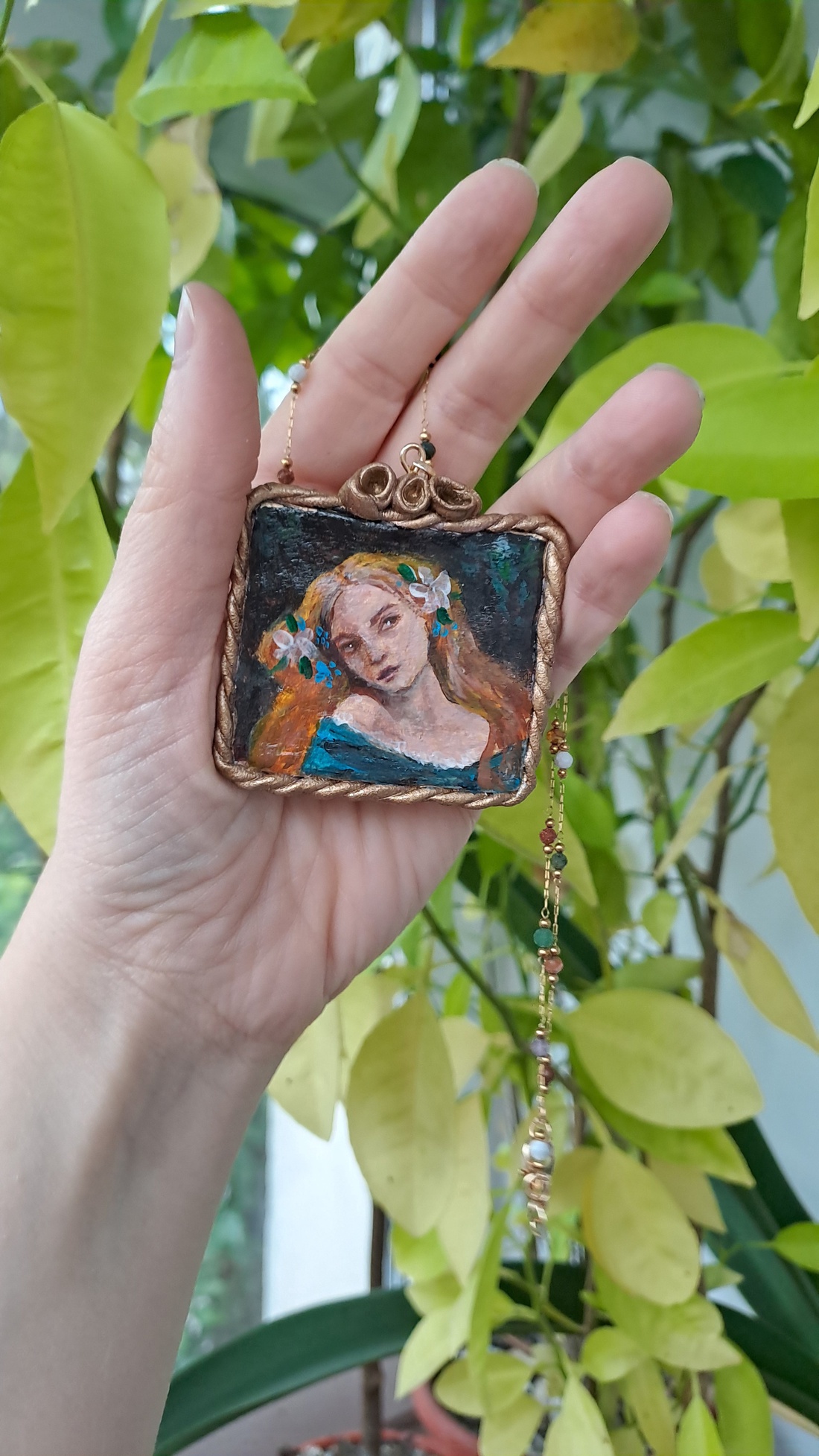 Colier cu pandantiv pictat manual - bijuterii - coliere - pandative - Artynos.ro