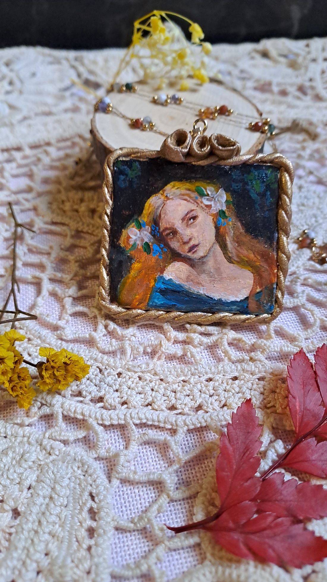 Colier cu pandantiv pictat manual - bijuterii - coliere - pandative - Artynos.ro