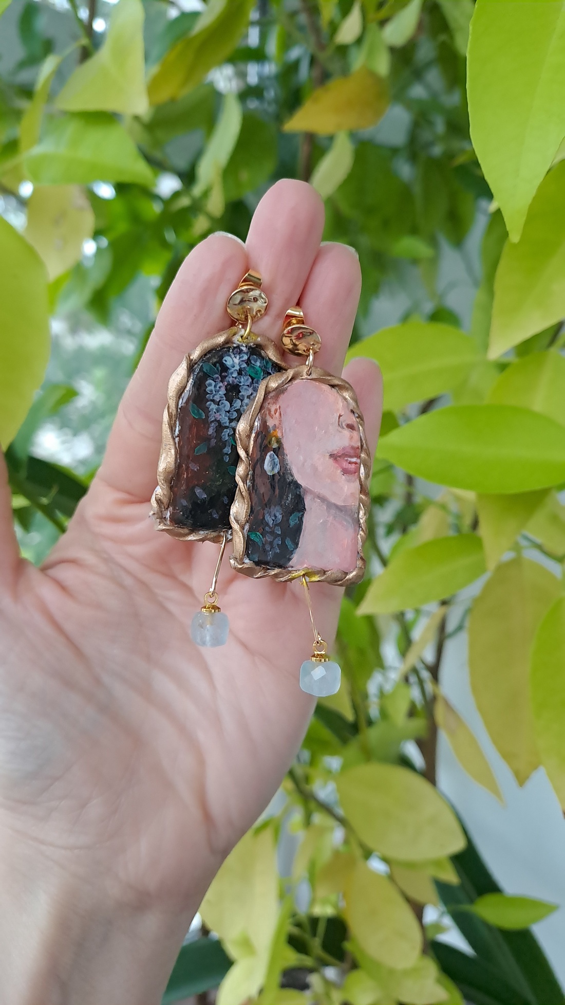 Cercei pictați manual - bijuterii - cercei - cercei lungi - Artynos.ro