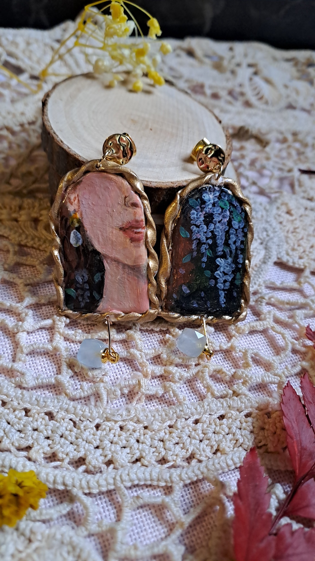 Cercei pictați manual - bijuterii - cercei - cercei lungi - Artynos.ro