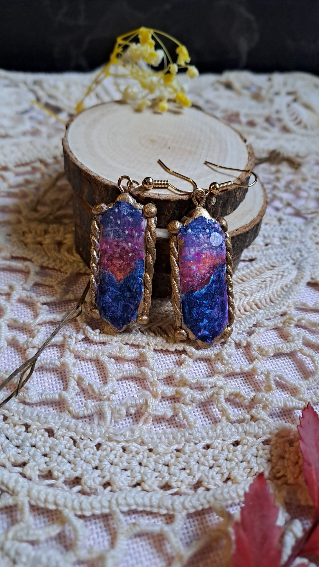 Cercei pictați manual - bijuterii - cercei - cercei lungi - Artynos.ro