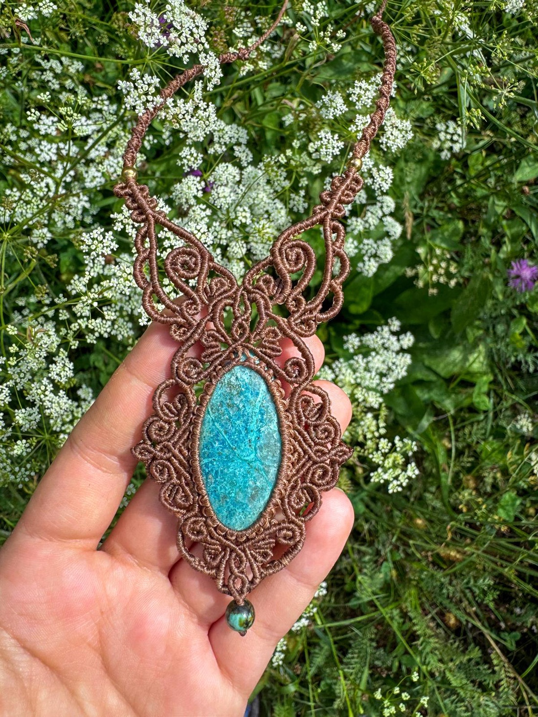Colier micromacrame boho cu Crysocolla -Summer fades - bijuterii - coliere - coliere din pietre semiprețioase - Artynos.ro