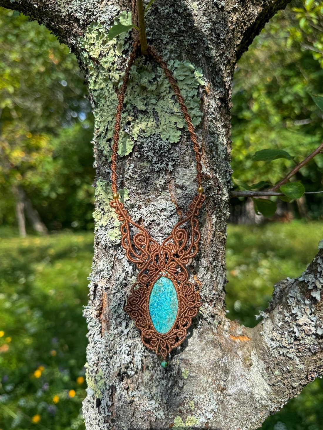 Colier micromacrame boho cu Crysocolla -Summer fades - bijuterii - coliere - coliere din pietre semiprețioase - Artynos.ro
