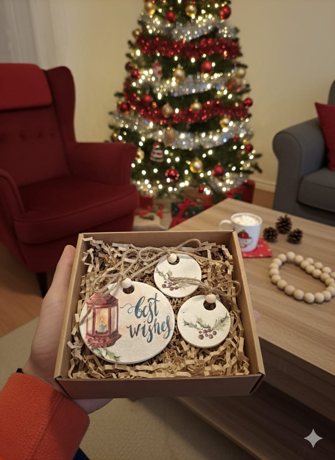 Set 3 decorațiuni pentru brad- Best Wishes - crăciun - decorațiuni de crăciun de casă - pom de crăciun  - Artynos.ro