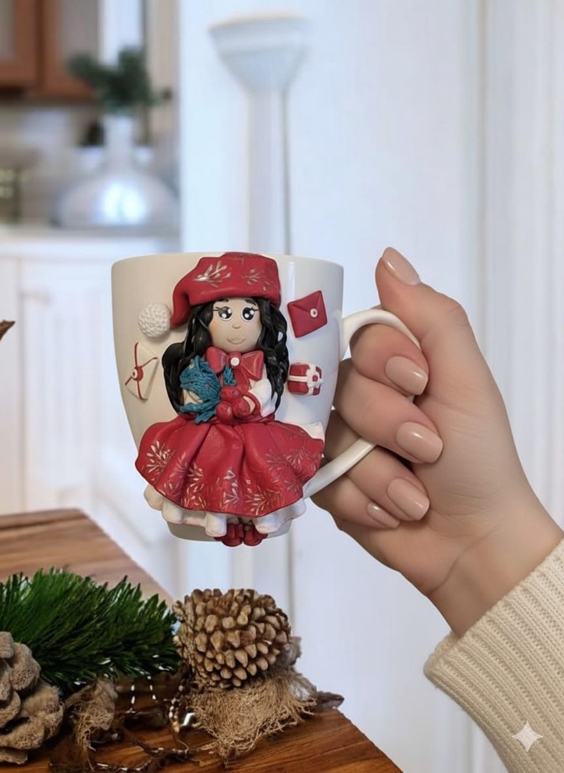 Cană Crăciun- lut polimeric - crăciun - cadouri de moș crăciun - cadouri de moș crăciun - Artynos.ro