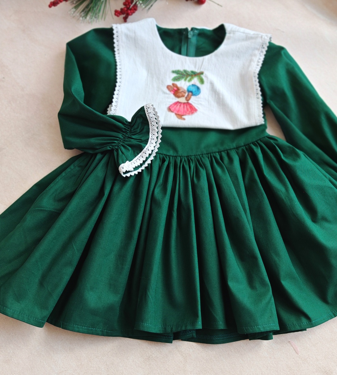 Rochie Fetita Verde Brodata - îmbrăcăminte și modă - haine bebeluși și copii - rochii fetițe - Artynos.ro