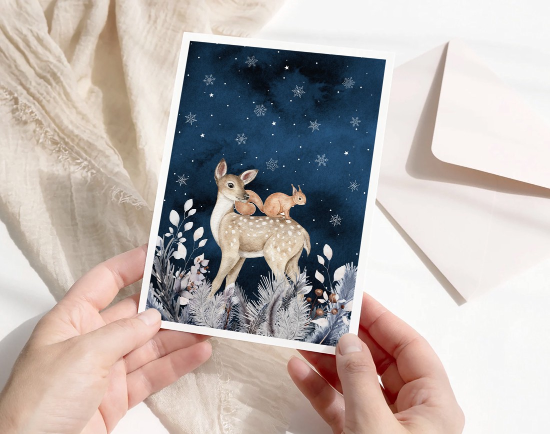 Carte poștală de Crăciun, felicitare, animal de pădure cadou companion - - Artynos.ro Carte poștală de Crăciun, felicitare, animal de pădure cadou companion - - Artynos.ro