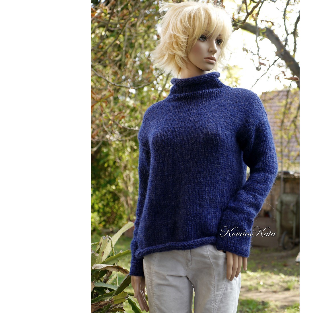 TEKNŐC ALPAKA - pulover exclusiv tricotat manual / albastru marin - îmbrăcăminte și modă - haine damă - hanorace, cardigane - Artynos.ro