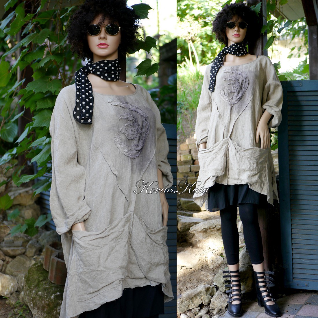 KERTÉSZ-TUNIKA - tunică len artsy, design cu aspect stratificat-ruha - îmbrăcăminte și modă - haine damă - tunică - Artynos.ro