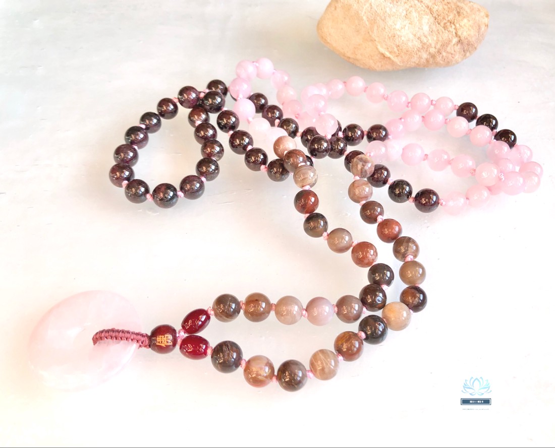 Garnet, cuarț roz, colier mineral de jad, bijuterii minerale -  - Artynos.ro