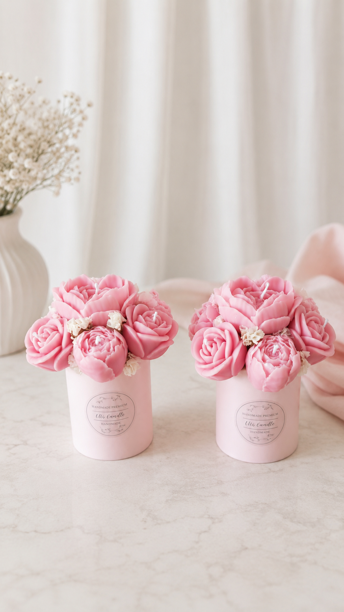 2 Mini aranjamente florale parfumate, ceara de soia,nuanțe:roz pal,pentru: început de an școlar/educatoare/învățătoare - casă & stil de viață - lumânări, parfumuri, arome - ceară parfumată - Artynos.ro