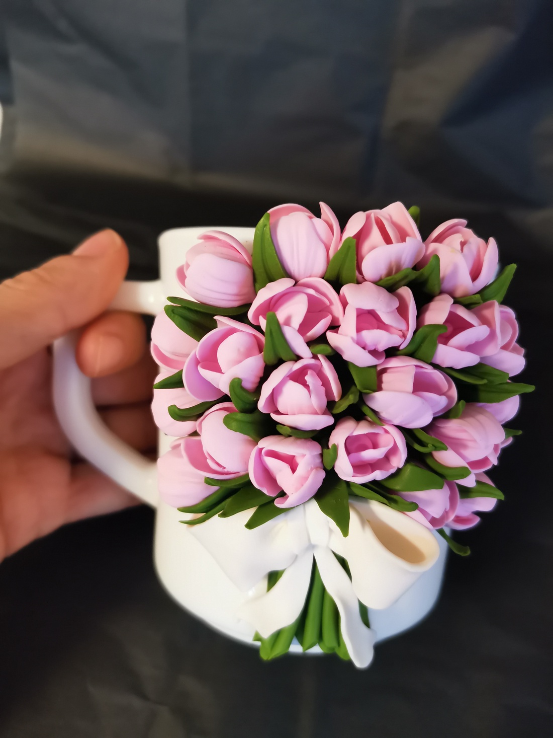 Cana cu lalele din fimo - crăciun - cadouri de moș crăciun - cadouri de moș crăciun - Artynos.ro