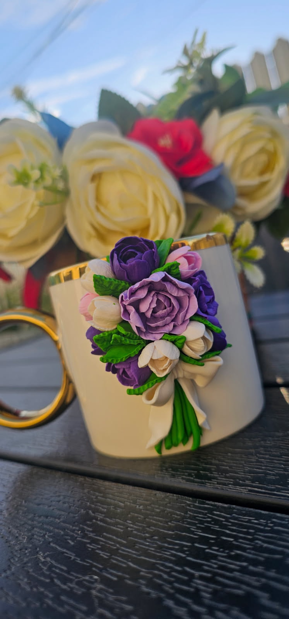 Cana cu flori realizata manual-cadou elegant si personalizat - crăciun - cadouri de moș crăciun - cadouri de moș crăciun - Artynos.ro