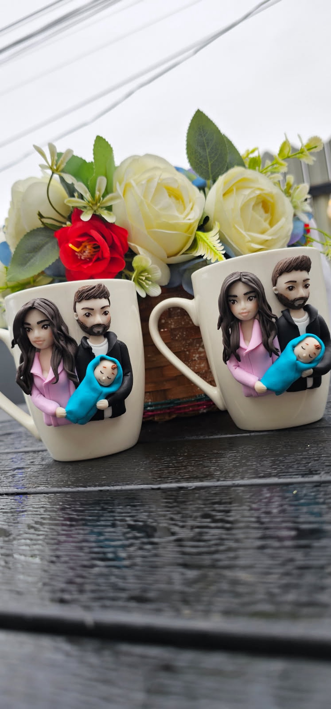 Cana personalizata famile cu bebelus - cadou perfect si original - crăciun - cadouri de moș crăciun - cadouri de moș crăciun - Artynos.ro