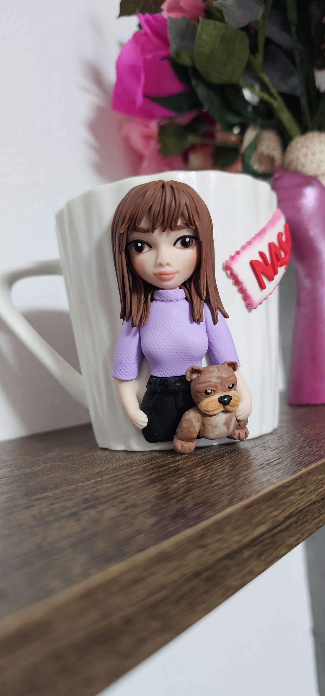 Cana personalizata pentru nasa cu figurina 3d si caine american bully - casă & stil de viață - seturi de cadou - Artynos.ro