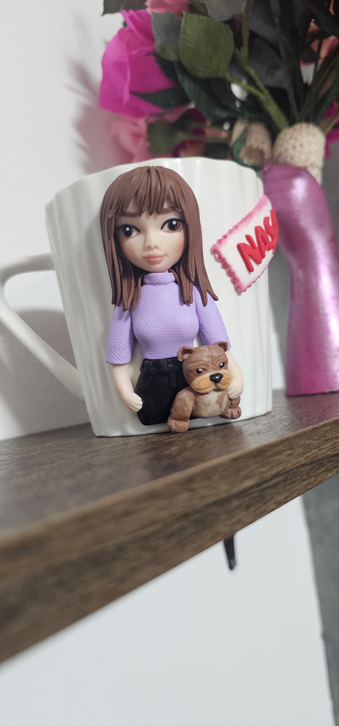 Cana personalizata pentru nasa cu figurina 3d si caine american bully - casă & stil de viață - seturi de cadou - Artynos.ro