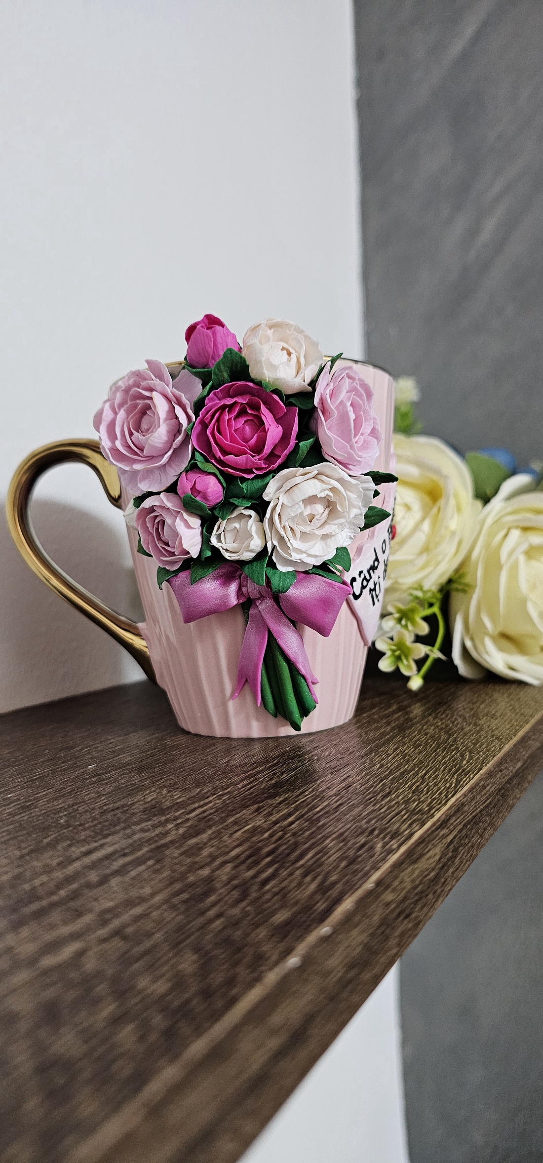 Cana personalizata buchet de bujori si mesaj - crăciun - cadouri de moș crăciun - cadouri de moș crăciun - Artynos.ro