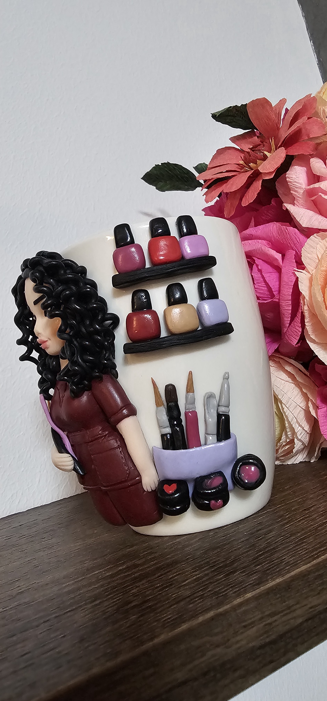 Cana decorata cu fimo nail artist/make-up artist - casă & stil de viață - echipamente de bucătărie - accesorii de servire - căni - Artynos.ro