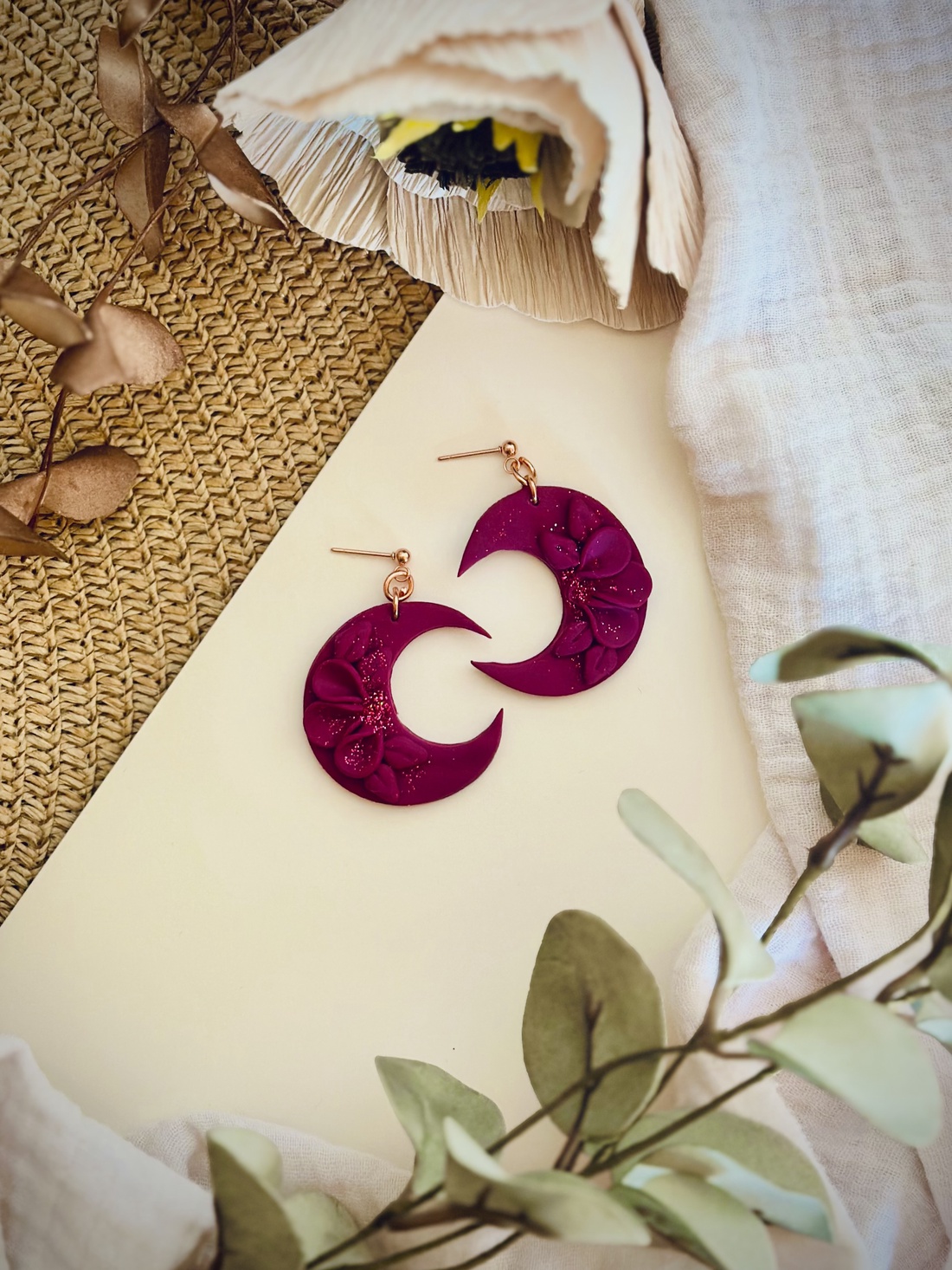 Cercei Argila - Luna de Catifea - bijuterii - cercei - cercei cu figurine - Artynos.ro