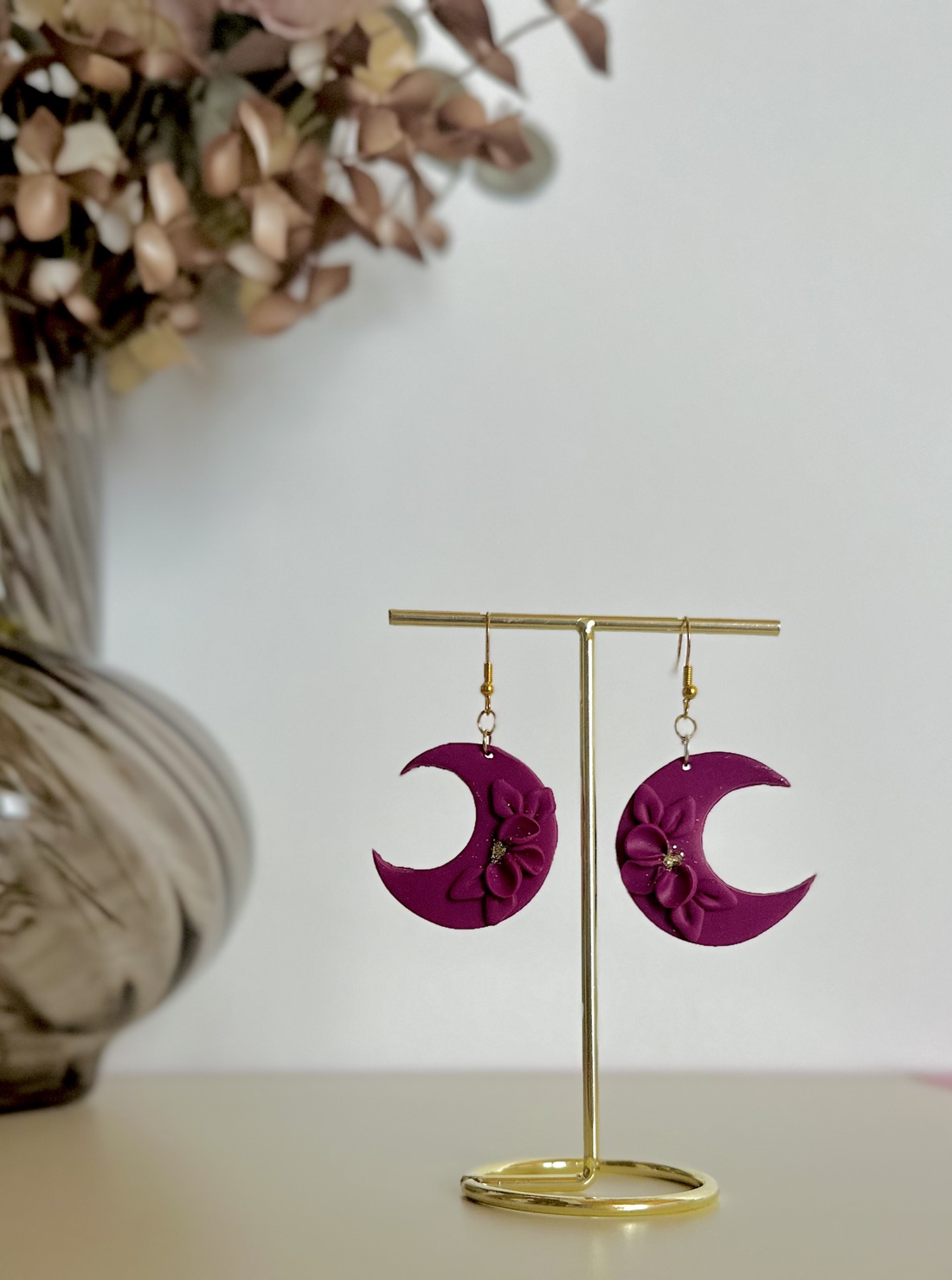 Cercei Argila - Luna de Catifea - bijuterii - cercei - cercei cu figurine - Artynos.ro