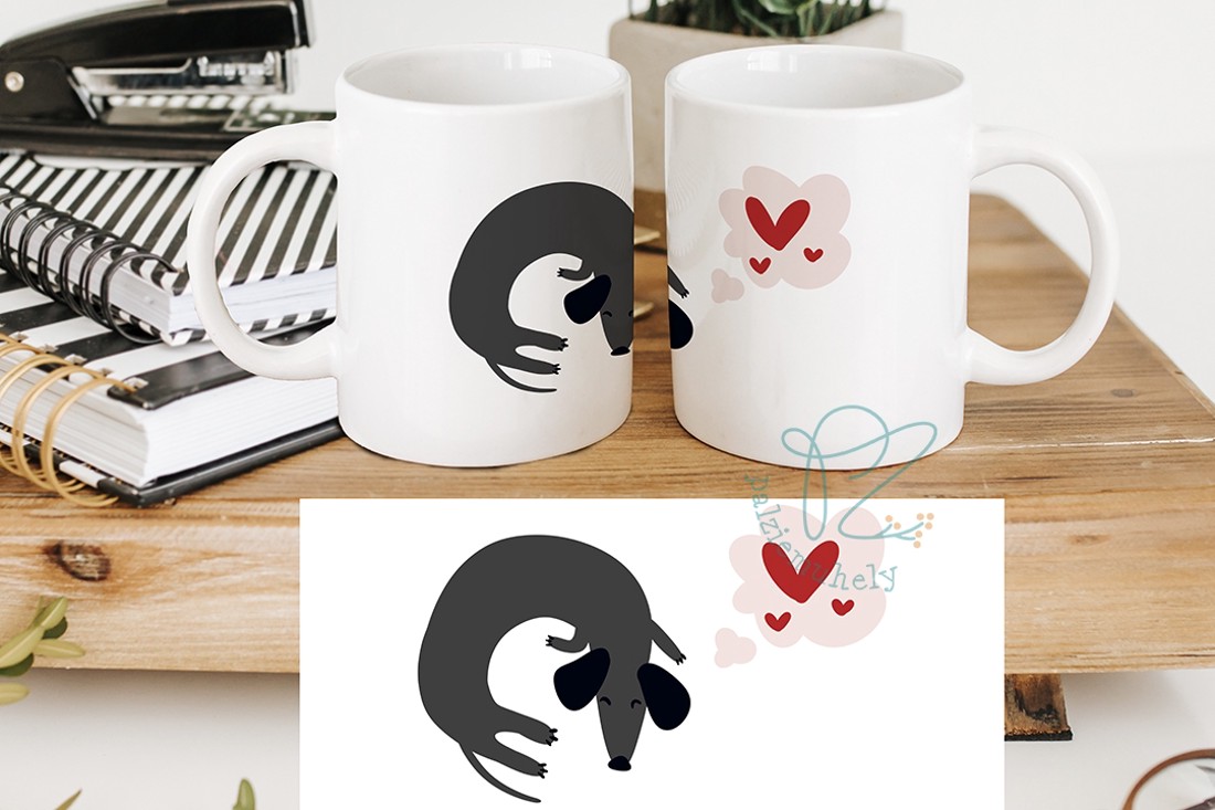Cană de ceramică cu dachshund de Ziua Îndrăgostiților � Dachshund visând în cerc - casă & stil de viață - echipamente de bucătărie - accesorii de servire - căni - Artynos.ro