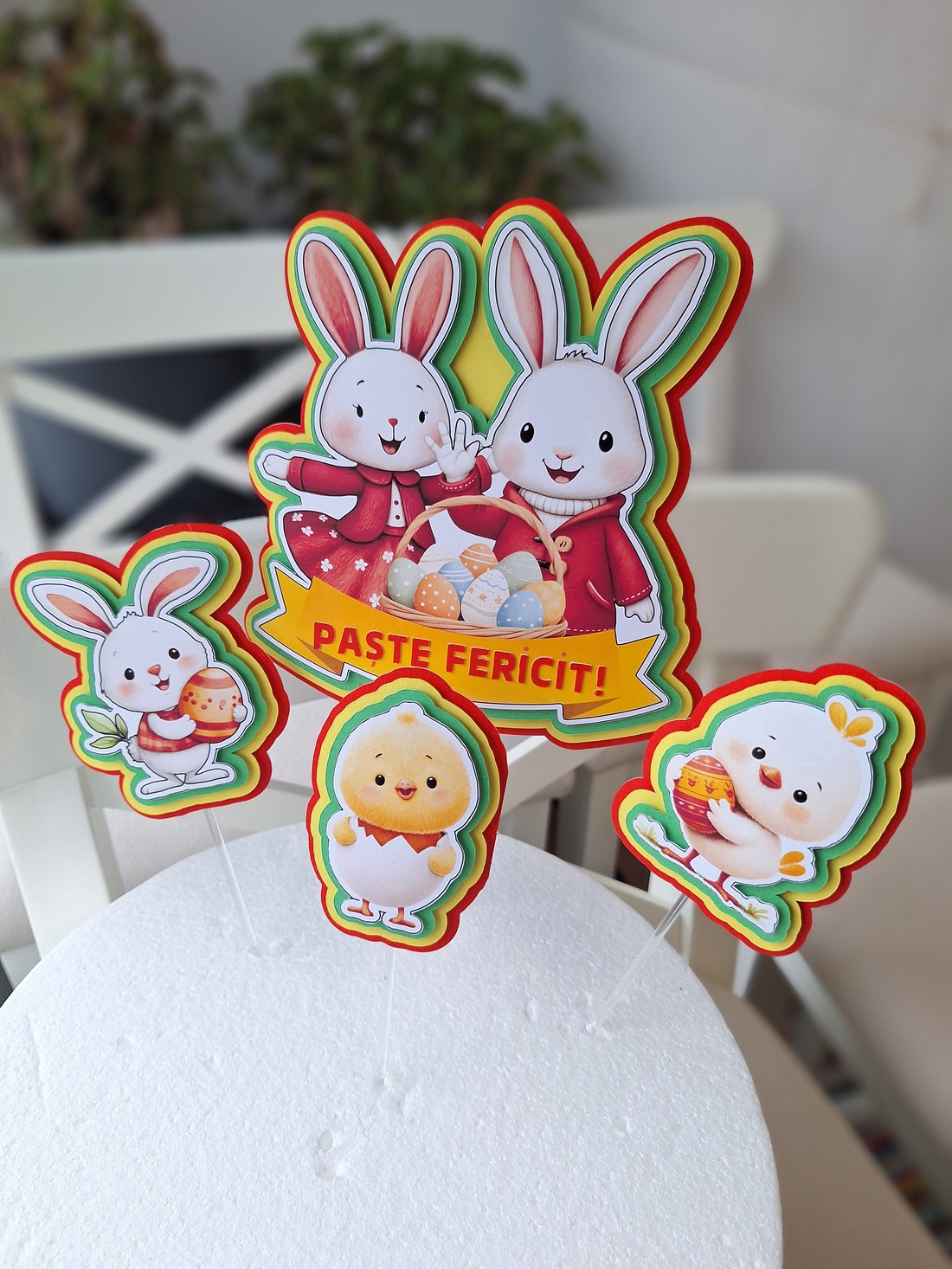 Set decoratiuni topper 3D Iepurasi veseli - decor de sărbători - decorațiuni de paște - decor masă de paște - Artynos.ro