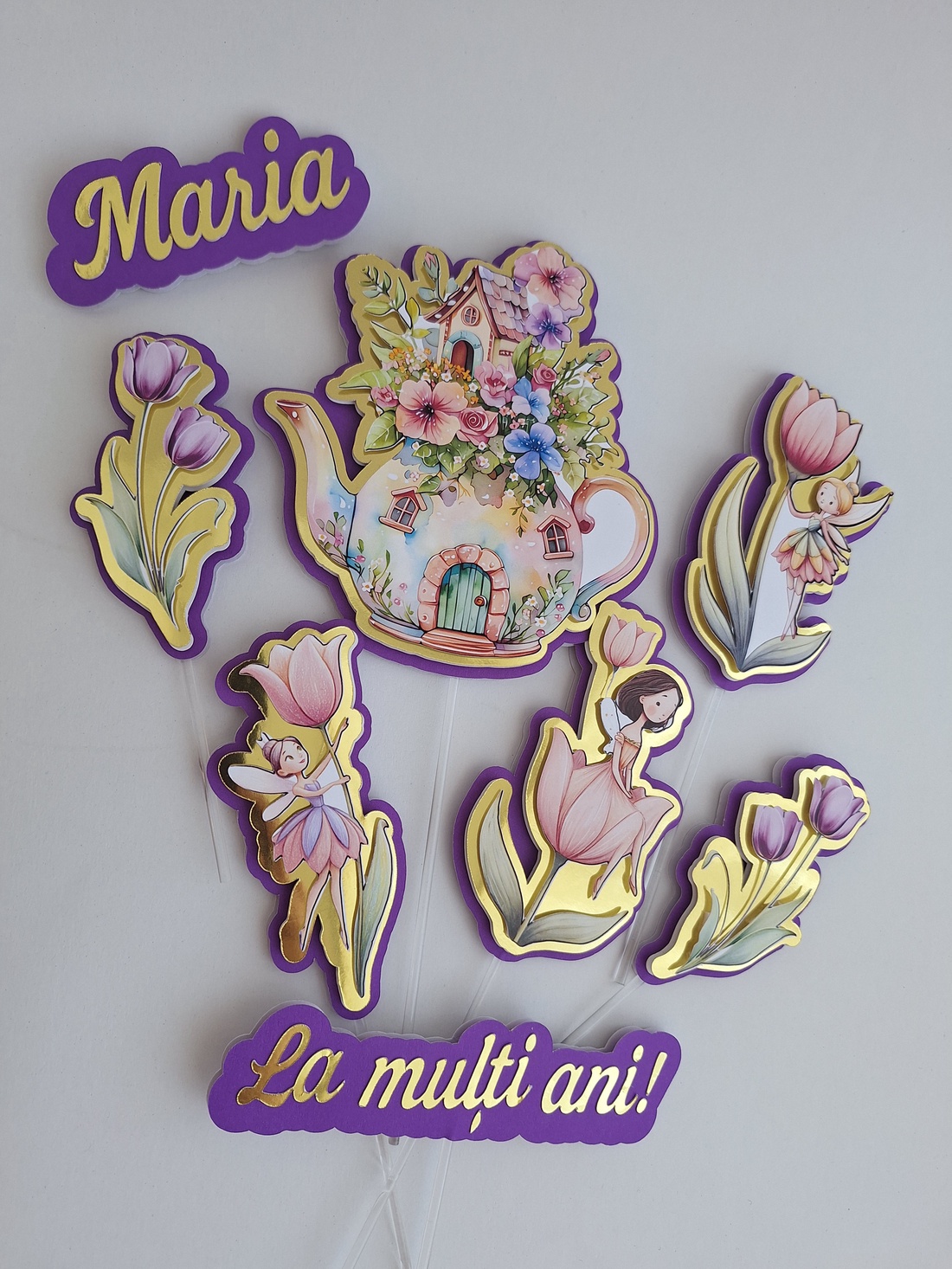 Set cake topper 3D Gradina Zanelor - casă & stil de viață - decorațiuni de casă - decorațiuni de masă și rafturi - decorațiuni de masă - Artynos.ro