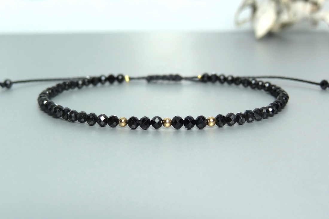 Bratara aur filat 14K / Gold Filled si turmalina neagra - Midnight Protection - bijuterii - brățări - brățări din mărgele - Artynos.ro