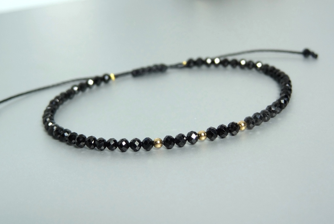 Bratara aur filat 14K / Gold Filled si turmalina neagra - Midnight Protection - bijuterii - brățări - brățări din mărgele - Artynos.ro