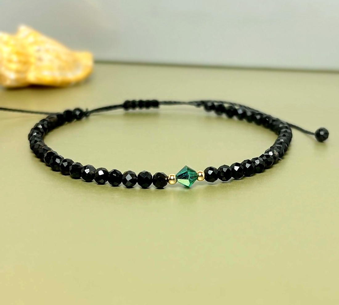 Bratara aur filat 14K / Gold Filled si turmalina neagra - Emerald Eclipse - bijuterii - brățări - brățări din mărgele - Artynos.ro