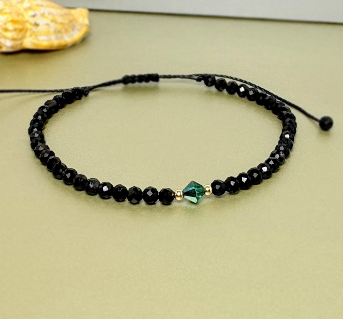 Bratara aur filat 14K / Gold Filled si turmalina neagra - Emerald Eclipse - bijuterii - brățări - brățări din mărgele - Artynos.ro