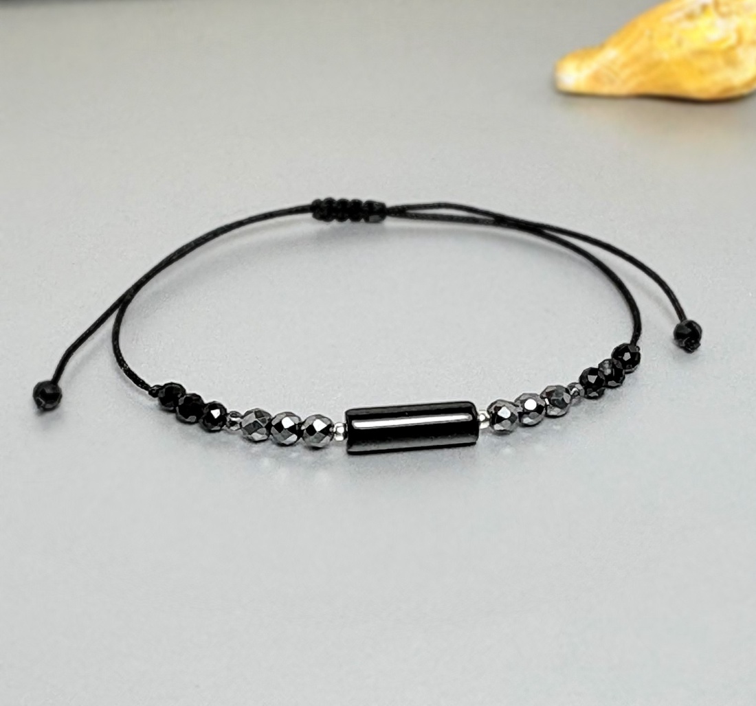 Bratara protectie - onix, hematit si turmalina neagra - bijuterii - brățări - brățări din mărgele - Artynos.ro