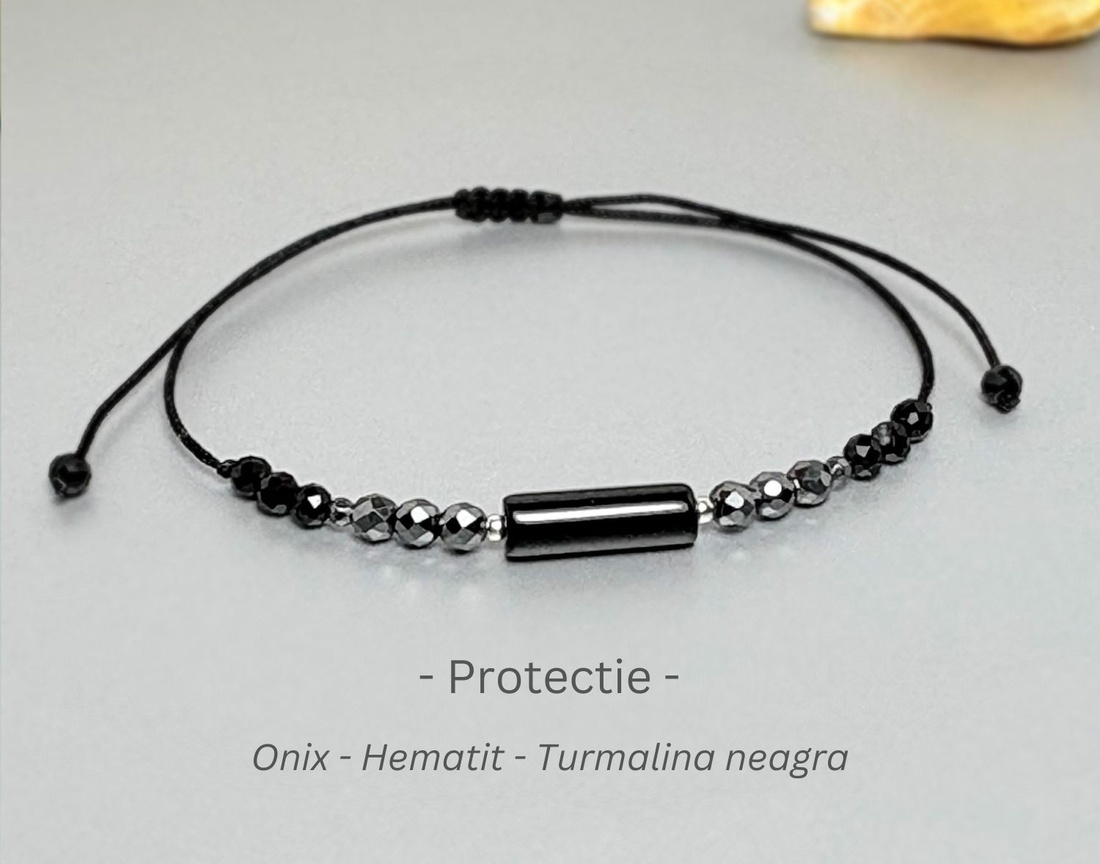 Bratara protectie - onix, hematit si turmalina neagra - bijuterii - brățări - brățări din mărgele - Artynos.ro