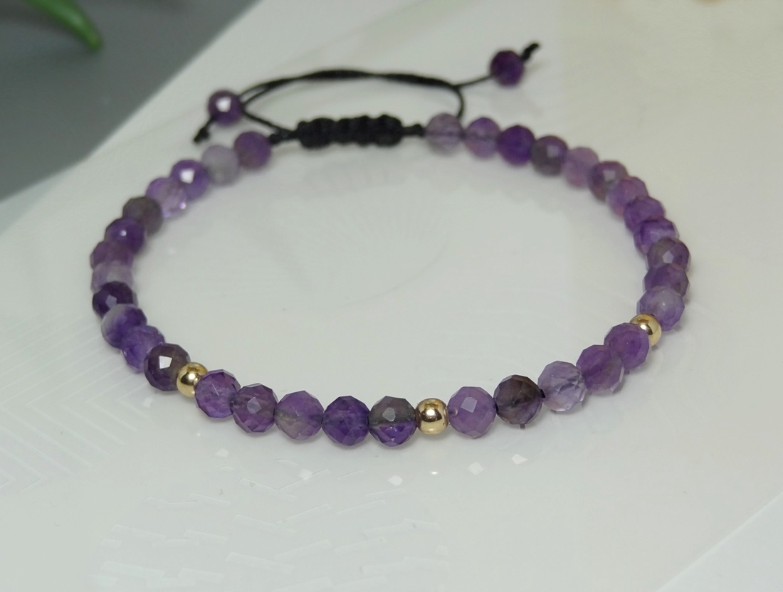 Bratara aur filat 14K / Gold Filled si ametist - Purple Glow - bijuterii - brățări - brățări din mărgele - Artynos.ro