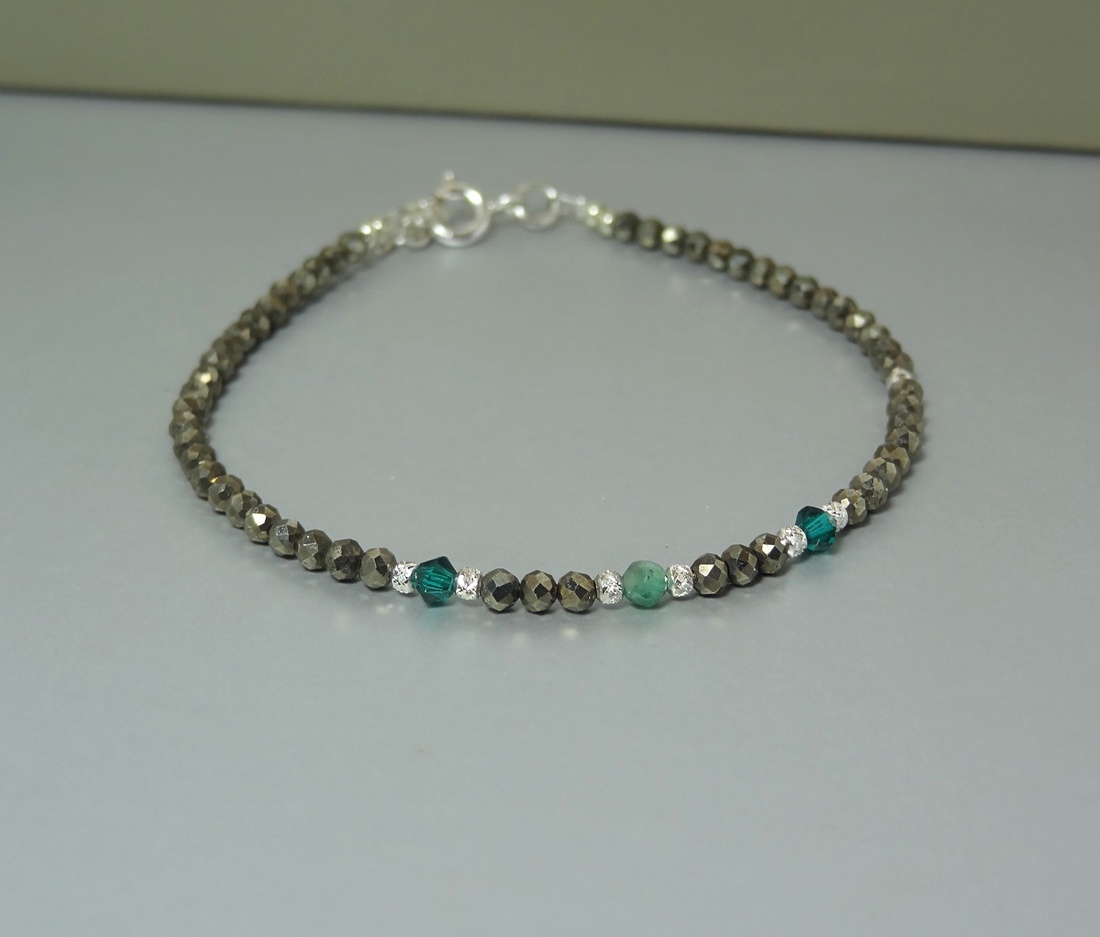 Bratara pirita fatetata, smarald si cristale Preciosa - Pyrite Glow - bijuterii - brățări - brățări din mărgele - Artynos.ro