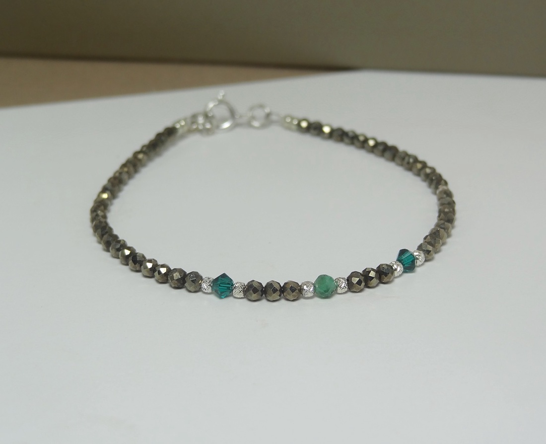 Bratara pirita fatetata, smarald si cristale Preciosa - Pyrite Glow - bijuterii - brățări - brățări din mărgele - Artynos.ro