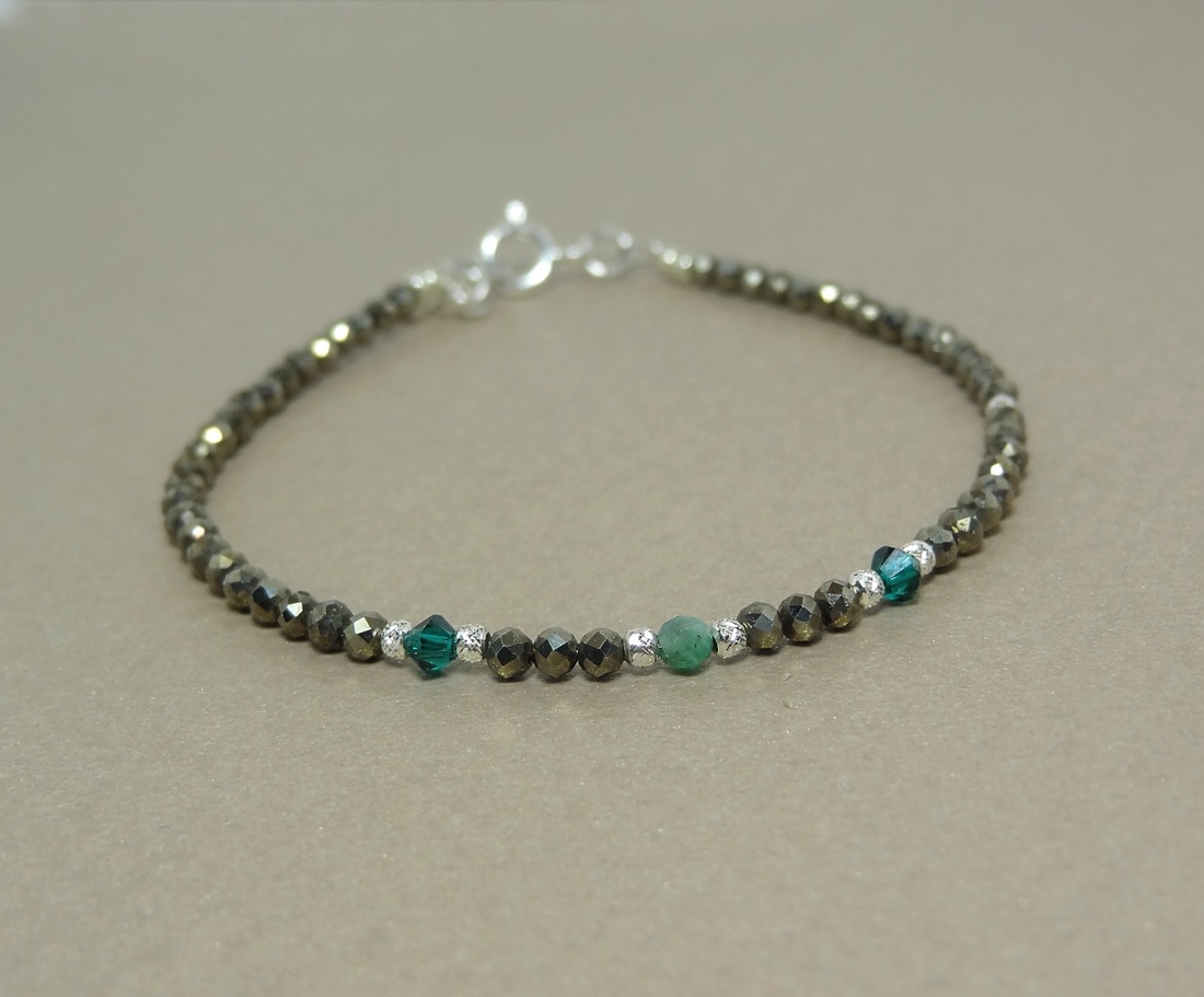 Bratara pirita fatetata, smarald si cristale Preciosa - Pyrite Glow - bijuterii - brățări - brățări din mărgele - Artynos.ro