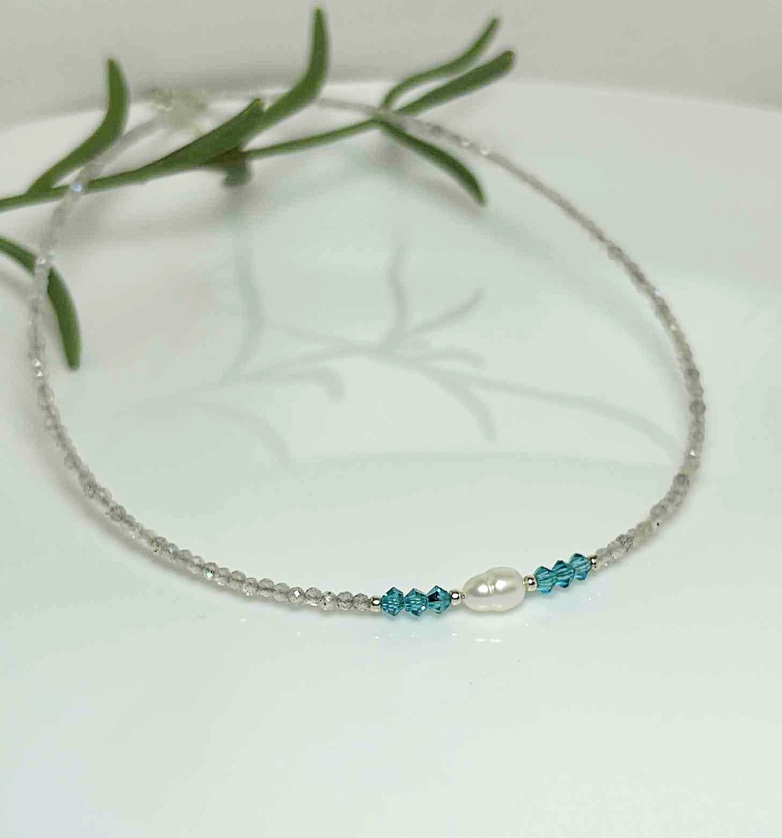 Colier din labradorit, perla cultura si cristale Preciosa - bijuterii - coliere - coliere din pietre semiprețioase - Artynos.ro