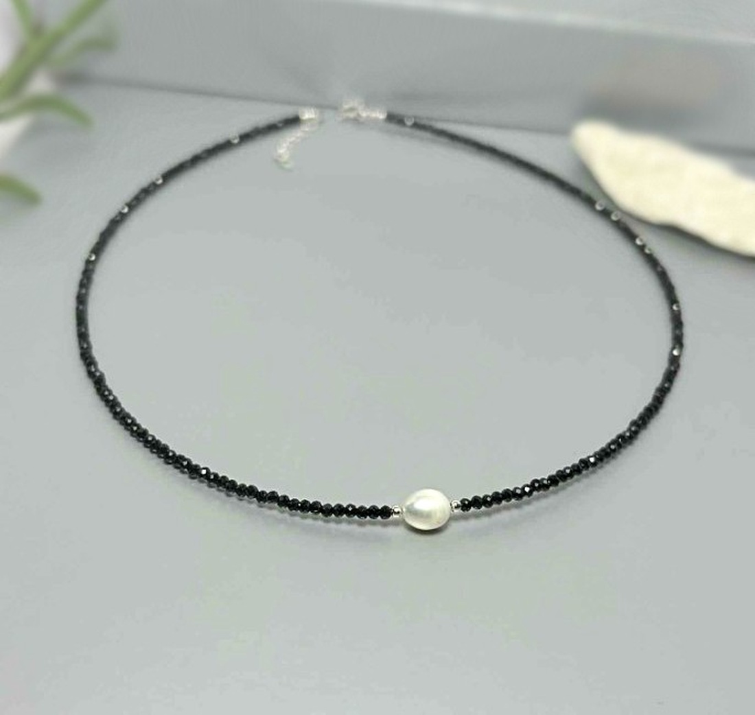 Colier perla cultura si turmalina - bijuterii - coliere - coliere din pietre semiprețioase - Artynos.ro